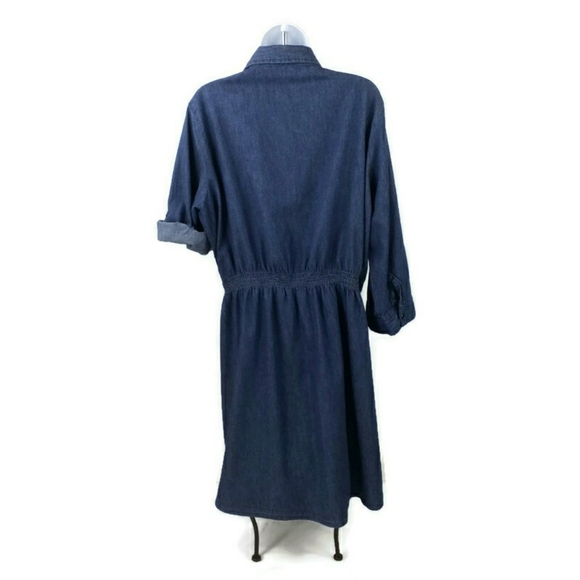 Millenium Dark Blue Chambray Cotton 3/4 Sleeve Button Front Dress Womens 2X - Picture 3 of 11